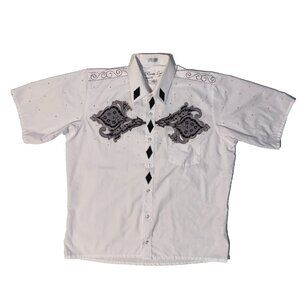 Vintage Klassie Lassie Western Paisley Glitter Top - 15.5 Short Sleeve Button Up